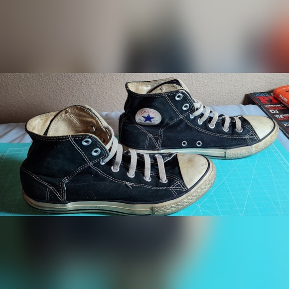 Vintage Converse All Star High Top Canvas Black Shoes Sz 6 Chuck Taylor CHARITY - Picture 2 of 9